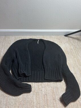 Free People Chunky Black Open-Front Knit Cardigan